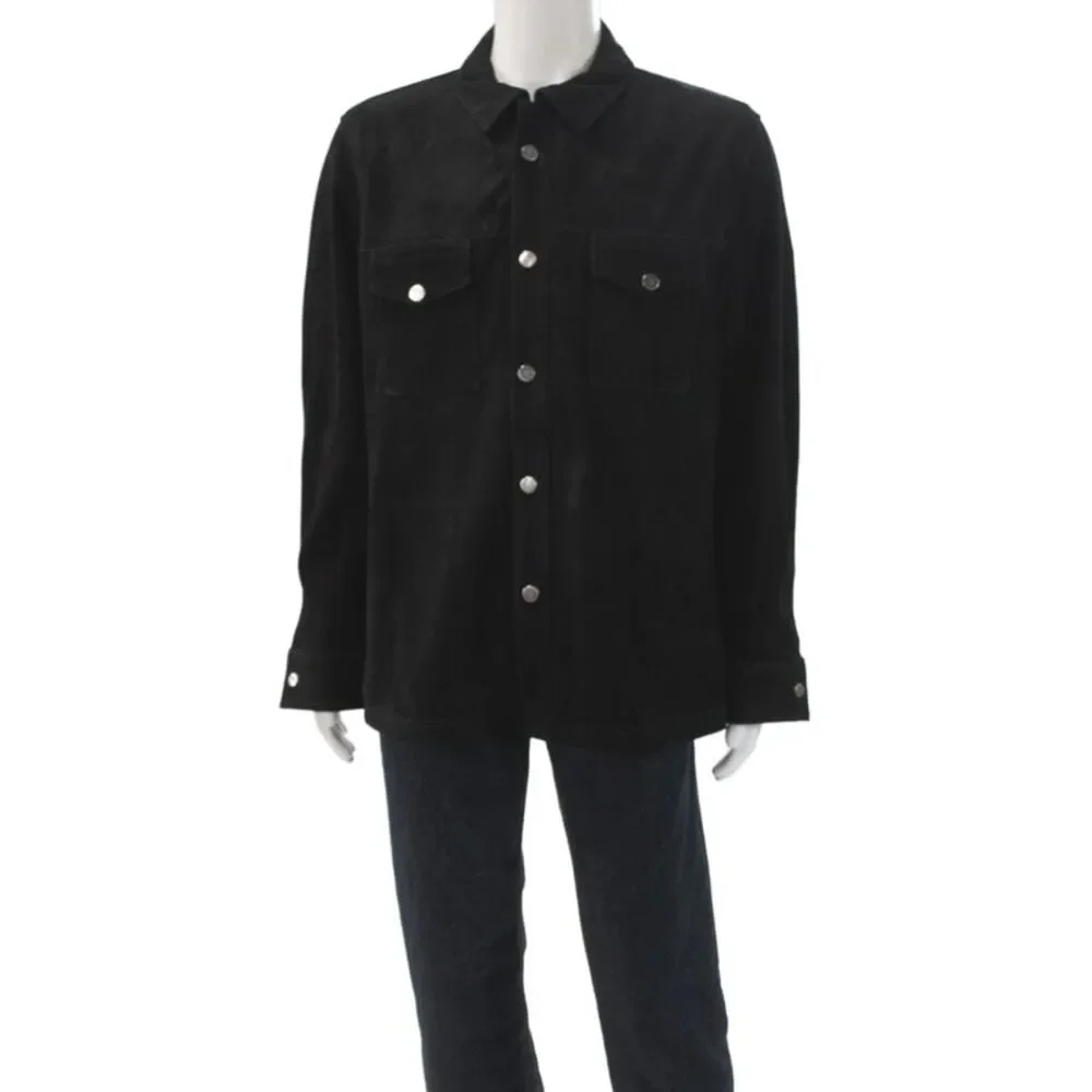 Slate & Stone Mens Black Suede Western Shirt Jacket Snap Size L